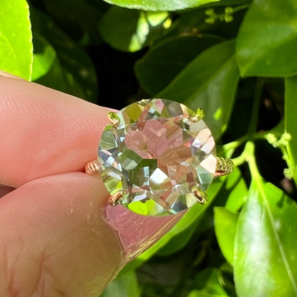 14K GOLD LARGE ROUND PRASIOLITE GREEN AMETHYST RING TWISTED BAND ENGAGEMENT - Picture 8 of 16